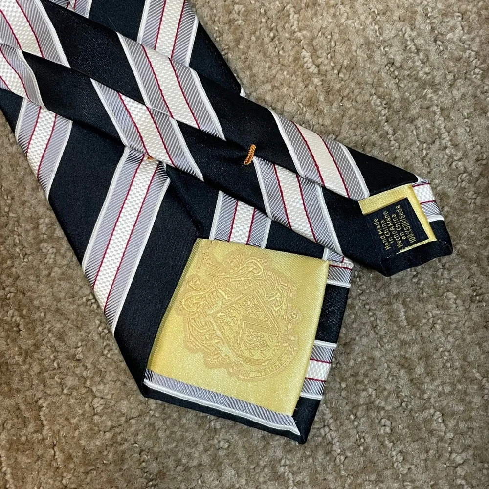 Donald J Trump Silk Necktie Mens Black Silver‎ Striped Signature Collection Tie